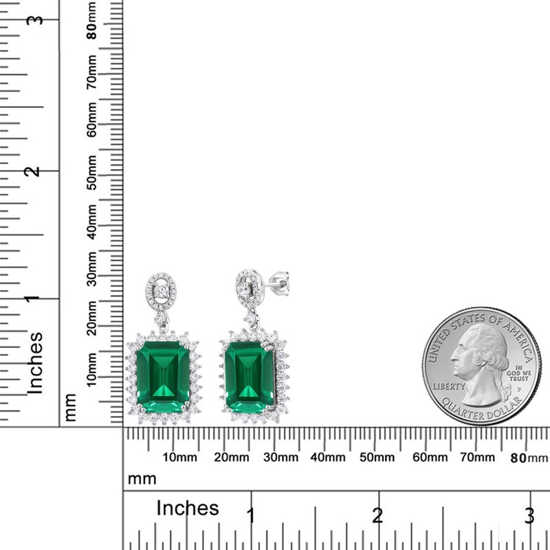 Gem Stone King Gemstone Birthstone Halo Dangle Earrings For Women | 925 Sterling Silver | Emerald Cut 14X10MM | Fine Jewelry Gifts for Her Mom Women Wife - Image 4